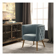 leather chair with arms Uttermost  Accent Chairs & Armchairs This Stylish Barrel Chair Features A Plush Diamond Button Tufted Outside In A Luxurious Slate Blue Velvet Lined With Antique Brass Nail Head Trim, On Metal Tapered Dowel Legs Finished In Brushed Brass. Seat Height Is 19".