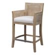 tall outdoor bar stools Uttermost Bar & Counter Stools High Supportive Back And Curvy Flair Arms Make A Grand Style Statement In A Lightly Glazed And Bleached Sandstone Exposed Hardwood Finish With Cane Sides, Tailored In A Durable Yet Lush Off-white Fabric. Polished Nickel Metal Kick Plate. Seat Height Is 26".