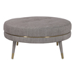 accent chair with blue sofa Uttermost  Ottomans & Poufs A Plush Button Tufted Ottoman Tailored In A Taupe-brown Linen Blend Fabric. Features Brushed Brass Stainless Steel Trim And Feet Caps, Adding A Mid-century Feel.
