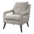 upholstered arm chairs living room Uttermost  Accent Chairs & Armchairs A Nod To Classic Scandinavian Style, This Open Arm Style Chair Is Tailored In A Woven Linen Blend Fabric In Natural Stone Hues With A Button Tufted Back Cushion And Dark Walnut Finished Wood Legs. Seat Height Is 19".