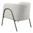 cognac leather lounge chair Uttermost  Accent Chairs & Armchairs Inspired By Scandinavian Designs, This Barrel Back Style Chair Showcases Elegant Curved Lines With A Chiseled Iron Frame In A Natural Aged Black Iron Finish. A Casual Ivory And Warm Gray Boucle Fabric Accents This Modern Look. Seat Height Is 19".