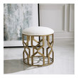 lounge chair nearby Uttermost  Accent Stools Stylish And Versatile, This Round Accent Stool Showcases A Solid Iron Base With A Modern Geometric Motif Finished In Antique Brushed Brass. The Cushioned Top Is Upholstered In A Crisp White Textured Fabric, Doubling Its Use As A Seat Or Footrest.