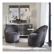 trendy accent chairs Uttermost  Accent Chairs & Armchairs A Contemporary Accent With A Modern Edge, This Chair Is Upholstered In A Luxurious Fluted Gunmetal Chenille Fabric And Is Accented By A Stainless Steel Swivel Base Finished In Brushed Nickel. Seat Height Is 19".