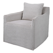 grey patterned chair Uttermost Accent Chairs & Armchairs Casual Swivel Accent Chair Features A Tailored Slipcover Made From Ivory And Warm Gray Boucle Fabric With Flanged Edges And A Matching Square Pillow. The Hardwood Swivel Base Is Finished In A Natural Ceruse. Seat Height Is 18".