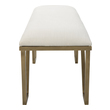 velvet ottoman Uttermost Benches Classic And Sophisticated, This Accent Bench Features A Geometric Iron Base In Antique Gold Leaf With An Upholstered Seat In A Crisp White Textured Fabric.