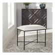 black wood bench with storage Uttermost Benches Thoroughly Modern Yet Inspired By The Classics, This Small Bench Displays A Stylish Black And White Look Featuring An Iron Frame In Aged Black, Upholstered In A Crisp White Textured Fabric.