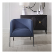 small armchair covers Uttermost  Accent Chairs & Armchairs Inspired By Scandinavian Designs, This Barrel Back Style Chair Showcases Elegant Curved Lines With A Chiseled Iron Frame In A Natural Aged Black Iron Finish. A Casual Blue Denim Polyester Fabric Accents This Modern Look. Seat Height Is 19".