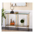 glass end tables Uttermost  Console & Sofa Tables Featuring Sophisticated Molding Details, This Elegant Console Table Has A Bright Gold Leaf Finish With Distressed Details Over A Cast Iron Framework With A Clear, Tempered Glass Top And Gallery Shelf.