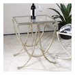 very small end tables Uttermost Accent & End Tables Gracefully Curved In Hand Forged Iron And Finished In Antiqued Silver Leaf.  Top Is Clear Tempered Glass.