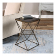 thin console table Uttermost Accent & End Tables Featuring A Modern Geometric Style Base In Antique Bronze Finished Steel, Topped With Beveled Black Tempered Glass.
