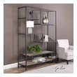 open display shelving unit Uttermost Etagere Shelves and Bookcases This Six-shelf Design Offers Fun Display Options With Staggered Multi-level Shelving Using Reclaimed Pine Framed In Iron With An Aged Black Finish. Solid Wood Will Continue To Move With Temperature And Humidity Changes, Which Can Result In Small Cracks And Uneven Surfaces, Adding To Its Authenticity And Character.