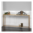 couch table with stools Uttermost  Console & Sofa Tables Classic And Minimalistic, This Narrow Console Table In Iron Is Finished With Lightly Antiqued Gold Leaf, Inset With A Beveled Mirrored Top, And Gallery Shelf In Clear Glass.