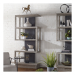 white wooden shelf Uttermost Etageres The Dramatic Contrast Of This Asymmetrical Etagere Gives An Updated Contemporary Feel, Featuring Elm Veneer Shelving Finished In Light Gray, Accented With A Deep Black Recessed Panel With A Light Gray Glazing.