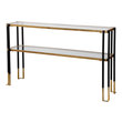 home goods accent tables Uttermost  Console & Sofa Tables Featuring A Clean Lined Solid Iron Frame, This Contemporary Console Is Finished In A Two-toned Matte Black And Brushed Gold. Has Two Tempered Glass Shelves.