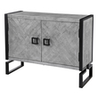 round cabinet Uttermost Chests & Cabinets Showcasing Ties To Bohemian And Global Styles, This Versatile Two Door Cabinet Features A Chiseled Herringbone Pattern In Light Gray And Charcoal Finished Pine Wood With Silver Leaf Highlights, And Accented With Matte Black Iron Hardware And Framework Details. The Charcoal Finished Interior Contains Two Fixed Shelves.