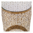 birch side table Uttermost Accent & End Tables Greek Key Inspired Elements Elevate This Slender Drum Table Design In Lightly Antiqued Gold Finished Iron, Topped With Clear Glass.