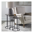 end table decor Uttermost Accent & End Tables Set Of Three Functional Nesting Tables Constructed In An Aged Black Iron, Featuring A Textured Cast Aluminum Slab Top Finished In A Plated Antique Nickel. Sizes: S-12"x20", M-14"x22", L-17"x24"
