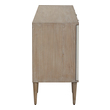 small white chest Uttermost Chests & Cabinets Crisp And Modern, This Stylish Four Door Cabinet Is The Perfect Sideboard, Media Unit, Or Console Cabinet. The Elm Veneer Exterior Creates A Light And Airy Feel With A Natural Oak Ceruse Finish. Accented By Geometrically Textured Doors Atop Sleek Tapered Legs, Adding A Subtle Mid-century Feel. Each Soft Close Door Has An Aged Steel Tab And Opens To A Compartment With One Adjustable Shelf Complete With Wire Management.