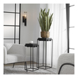 stool side table Uttermost Accent & End Tables With Modern Minimalist Styling, This Pedestal Table Features A Thick Cast Aluminum Top With Natural Texturing Finished In A Dark Oxidized Black, Resting In A Coordinating Aged Black Iron Base. Perfect For Displaying A Sculpture Or For Use As A Plant Stand.
