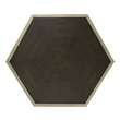 couch table Uttermost Accent & End Tables A Fun Hexagonal Accent, Perfect For Bunching In Multiples To Create A Geometric Coffee Table, Featuring A Sunburst Inlay Oak Veneer Finished In A Deep Walnut Surrounded By An Iron Frame In Brushed Champagne.