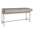 small sideboard table Uttermost  Console Table With Modern Simplicity, This Console Table Is Layered In An Oak Veneer And Finished In A Light Mushroom Gray Stain Featuring Two Hidden Storage Drawers. Sits On A Stainless Steel Base Finished In Brushed Nickel.