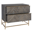 chest with glass doors Uttermost Chests & Cabinets Chests and Cabinets Showcasing Understated Style, This Two Drawer Chest Is Layered In A Dark Walnut Finished Oak Veneer Accented With Herringbone Drawer Fronts. Rests On A Steel Base In Plated Brushed Brass With Coordinating Drawer Pulls.