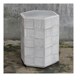 living room table decor ideas Uttermost Accent & End Tables Solidly Constructed From Plantation-grown Mahogany Wood, This Hexagonal Accent Table Features A Reeded Tile Exterior Finished In Distressed White With A Textured Cast Aluminum Top In Aged Gray.