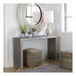 chair with side table Uttermost Console & Sofa Tables Accent Tables With Modern Elements, This Transitional Console Features Stitched Panels Of Light Gray Faux Shagreen, Paired With A Contrasting Wood Finish In A Aged White With Gray Distressed Details.