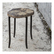 small steel table Uttermost Accent & End Tables This Rustic Modern Accent Table Features A Suar Wood Cross-cut Section With Natural Live Edge Details And A Rich Petrified Finish, On Tapered Metal Legs Finished In Aged Iron.