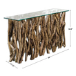 console table design Uttermost  Console & Sofa Tables Natural Teak Wood, Crafted From Its Natural Form Into An Artistic And Precisely Honed Sculpture Beneath Clear Glass. Matthew Williams