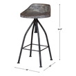 teak arm chair Uttermost Bar & Counter Stools Solidly Constructed With Industrial Swivel Screw, On Blackened Zinc Iron, With Hand Carved Seat In A Gray Glazed Driftwood Finish. Seat Adjusts From 26" To 33".