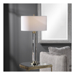 white and gold bedside lamp Uttermost Davies Modern Table Lamp Contemporary In Style, This Cut Crystal Table Lamp Showcases Clean Lines, Accented With Lightly Antiqued Brass Plated Details.