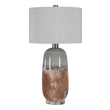branded table lamp Uttermost Maggie Ceramic Table Lamp This Table Lamp Features A Ceramic Base Finished In An Earthy Terracotta Rust That Transitions Into A Crackled Green-gray Glaze, Accented With Brushed Nickel Plated Details And A Thick Crystal Foot.