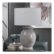tiny bedside lamp Uttermost Marisa Off White Table Lamp This Table Lamp Has A Ceramic Base Finished In An Off-white Glaze With Navy Blue Stripes, Accented With Brushed Nickel Details.