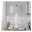 home luminaire desk lamp Uttermost Gloss White Table Lamp Table Lamps Heavily Crackled Gloss White Glass With A Spiral Ribbed Texture And Brushed Nickel Plated Details.