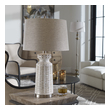 home office lamp Uttermost Distressed White Table Lamp Embossed Ceramic, Featuring A Subtle Tribal Pattern, Finished In A Lightly Distressed Glossed White Glaze, Accented With Brushed Nickel Plated Details.