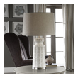 home office lamp Uttermost Distressed White Table Lamp Embossed Ceramic, Featuring A Subtle Tribal Pattern, Finished In A Lightly Distressed Glossed White Glaze, Accented With Brushed Nickel Plated Details.