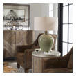artist desk light Uttermost Table Lamp This Ceramic Base Is Finished In A Distressed Emerald Green Glaze, Accented With Antique Brass Plated Details And A Crystal Foot.
