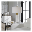 small marble lamp Uttermost Concrete Table Lamp This Solid Concrete Column Base Features A Polished Surface Finished In A Bleached Wash, Accented With A Thick Crystal Foot, And Brushed Brass Plated Details.