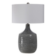 mini led light bulbs Uttermost Distressed Gray Table Lamp This Ceramic Base Keeps It Simple In Shape, Yet Upscale With Its Fashionable Pattern Thats Finished In A Distressed Blue-gray Glaze, Paired With Brushed Nickel Plated Accents.