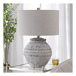small white bedside lamp Uttermost Montsant Stone Table Lamp Showcasing An Old-world Style, This Ceramic Table Lamp Has A Heavily Distressed Stone Ivory Finish And Aged Gray Undertones, Accented With Brushed Nickel Plated Details.