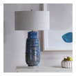 small bird lamp Uttermost Blue Table Lamp This Table Lamp Features A Tall Ceramic Base In A Heavily Distressed Aged Indigo Blue Drip Glaze With Dark Rust Bronze Undertones. A Thick Crystal Foot And Brushed Nickel Plated Accents Highlight The Piece.
