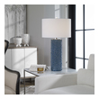 black led table lamp Uttermost Blue Table Lamp Featuring A Casual Coastal Style, This Table Lamp Showcases Textural, Visual Interest Finished In A Deep Indigo Glaze With Brushed Nickel Accents And A Crystal Finial.