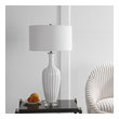 tiffany style lamp Uttermost White Ceramic Table Lamp Displaying A Traditional Elegance, This Table Lamp Features A Fluted Ceramic Base In A Gloss White Glaze With Brushed Brass Plated Details And A Thick Crystal Foot.