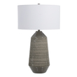 lamp on desk Uttermost Gray Table Lamp Showcasing A Classic Carved Herringbone Pattern, This Ceramic Table Lamp Is Finished In A Versatile Soft Gray Glaze With Brushed Nickel Accents.
