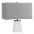glass standing lamp Uttermost White Table Lamp Elegant And Versatile, This Table Lamp Features A Gloss White Ceramic Base Featuring Organic Hand Carved Details And Brushed Nickel Accents.