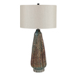 small long light bulb Uttermost Rust Table Lamp Elegant And Sophisticated, This Art Glass Table Lamp Displays A Deep Ridged Design With Colorful Light Blue And Rust Tones, Accented By Polished Nickel Plated Details And A Thick Crystal Foot.