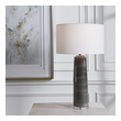 black metal desk lamp Uttermost Charcoal Table Lamp Simple And Contemporary, This Ceramic Table Lamp Showcases A Subtle Striped Charcoal Gray Glaze, Accented With Polished Nickel Plated Details And A Thick Crystal Foot.