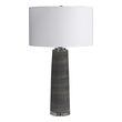 black metal desk lamp Uttermost Charcoal Table Lamp Simple And Contemporary, This Ceramic Table Lamp Showcases A Subtle Striped Charcoal Gray Glaze, Accented With Polished Nickel Plated Details And A Thick Crystal Foot.