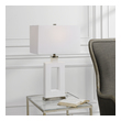 cool small desk lamps Uttermost Modern White Table Lamp Showcasing A Sleek And Contemporary Look, This Ceramic Table Lamp Is Finished In A Stark White Glaze With Striking Polished Nickel Plated Iron Details.